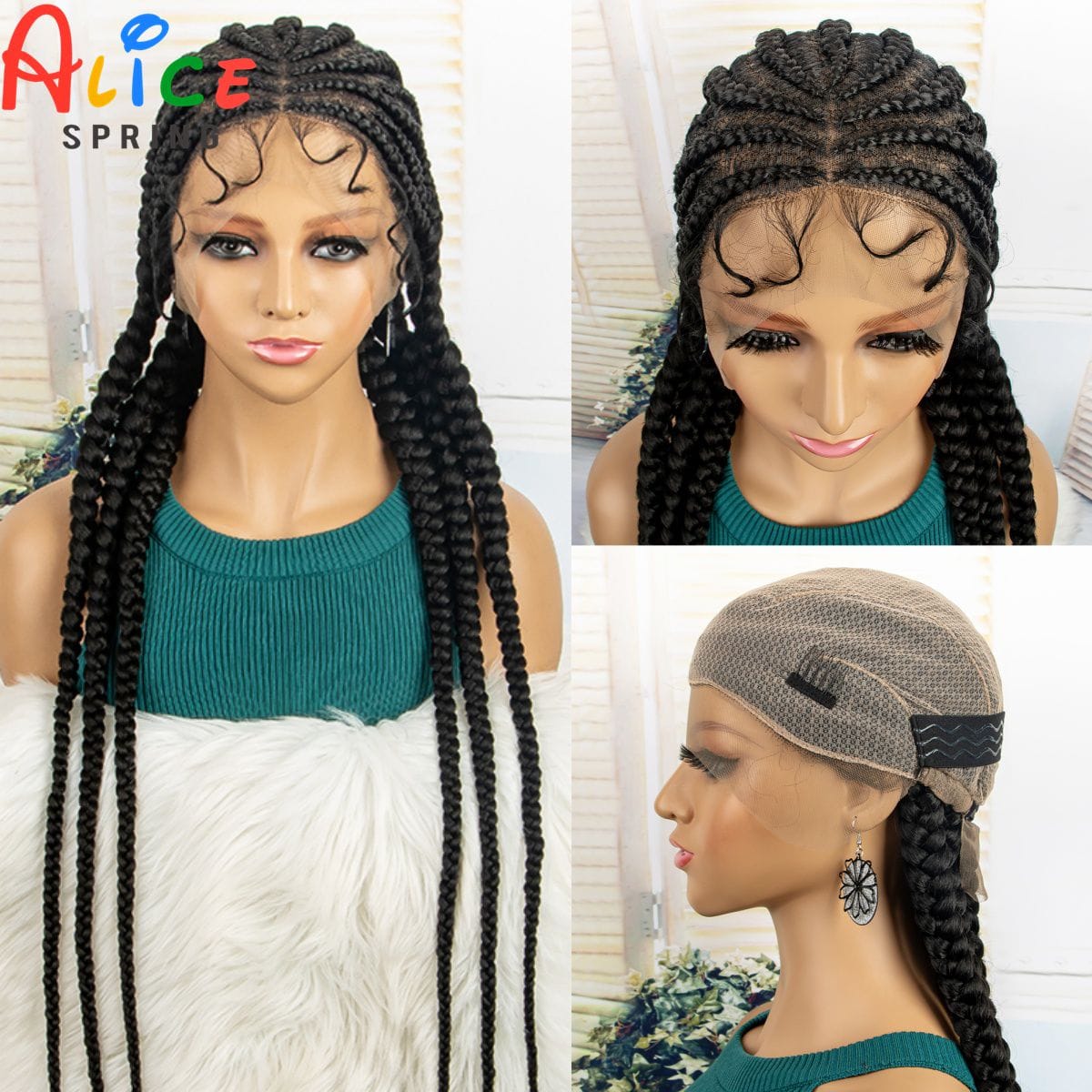 Cornrow Braided Wigs Synthetic Transparent Full Lace Braided Lace Wig with Baby Hair for Black Women Lace Front Braids Wigs