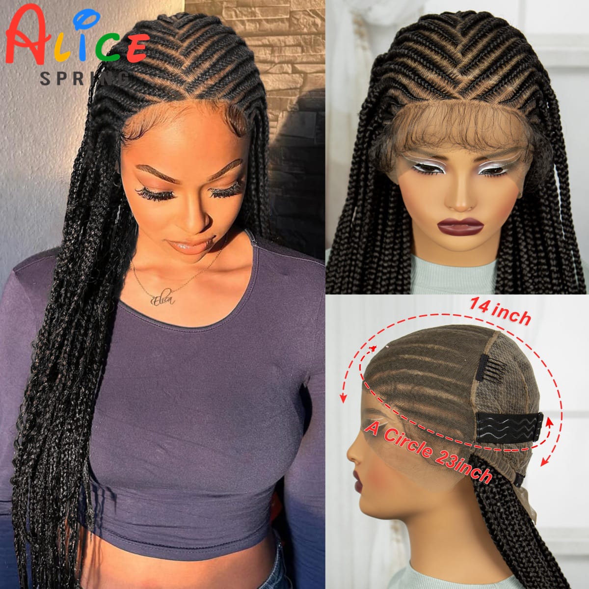Full Lace Braided Wigs Synthetic Handmade Cornrow Braided Wigs Natural Knotless Braided Lace Wig with Baby Hair For Black Women