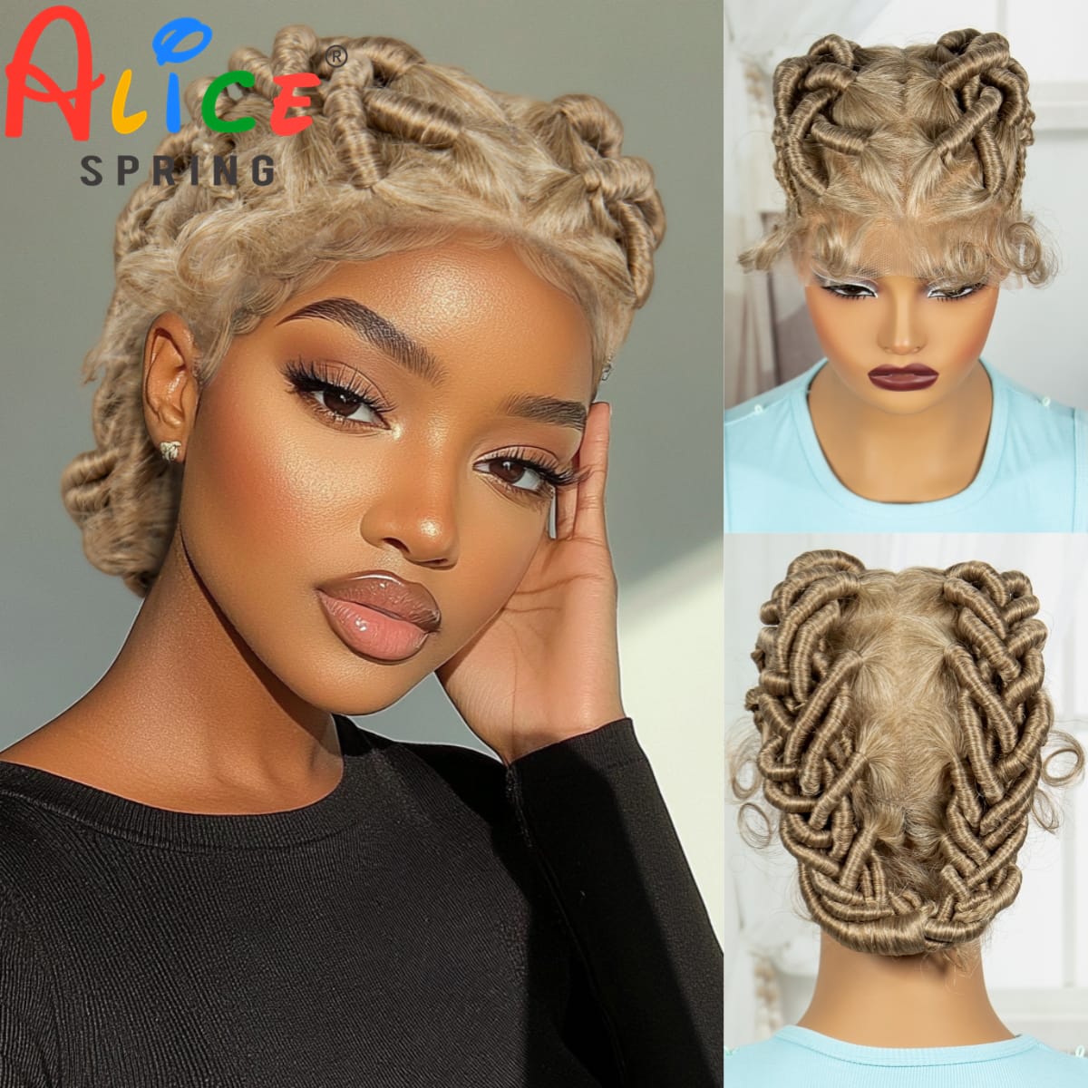 Blonde Full Lace Synthetic Braided Wigs Knotless Box Braids Wigs Lace Front Bantu Braided Wigs with Baby Hair for Black Women