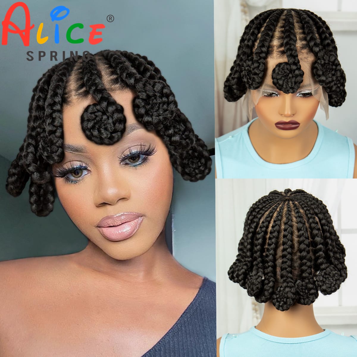 Cornrow Braided Wigs Synthetic Full Lace Handmade Knotless Bantu Braiding Hair Wig Lace Front Short Braids Wig for Black Women