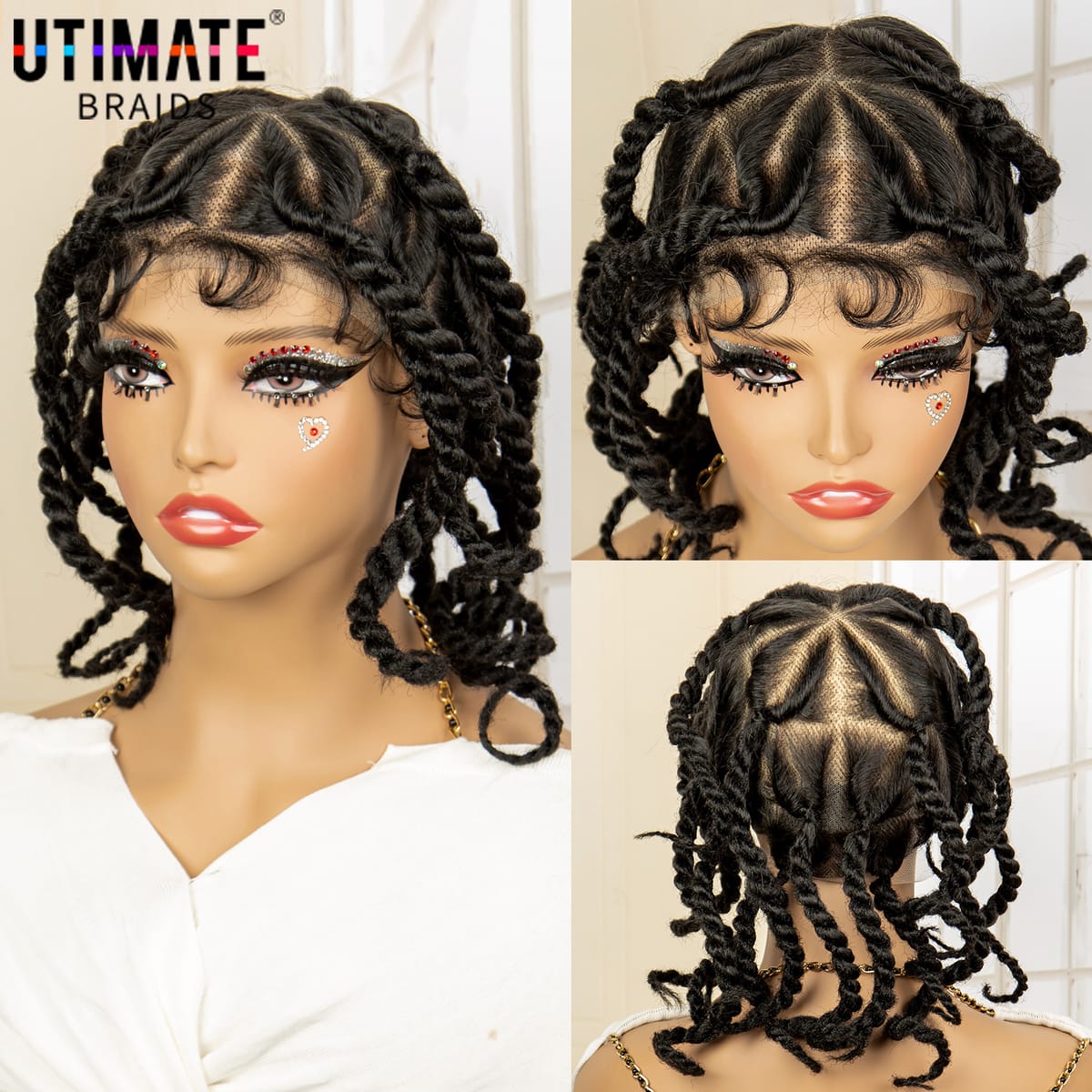 Short Lovely Braided Wigs for Black Women Synthetic Full Lace Handmade Twist Knotless Box Braids Wigs with Baby Hair 12 inches