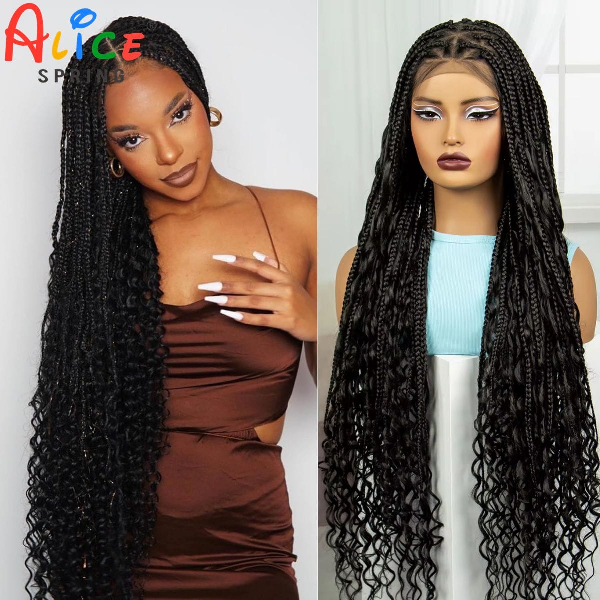 38 Inch Synthetic Braided Wigs Full Lace Knotless Box Braids with Curly Hair Natural Braideds Wig With Baby Hair for Black Women