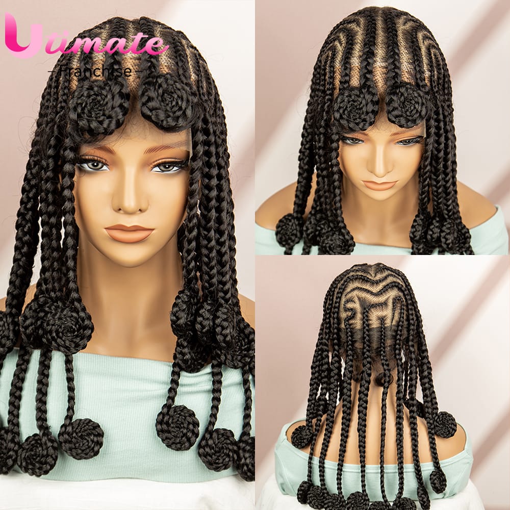 18 Inches Bantu Cornrow Box Braided Wigs for Black Women Full Lace Box Braids Synthetic Braiding Hair Wigs