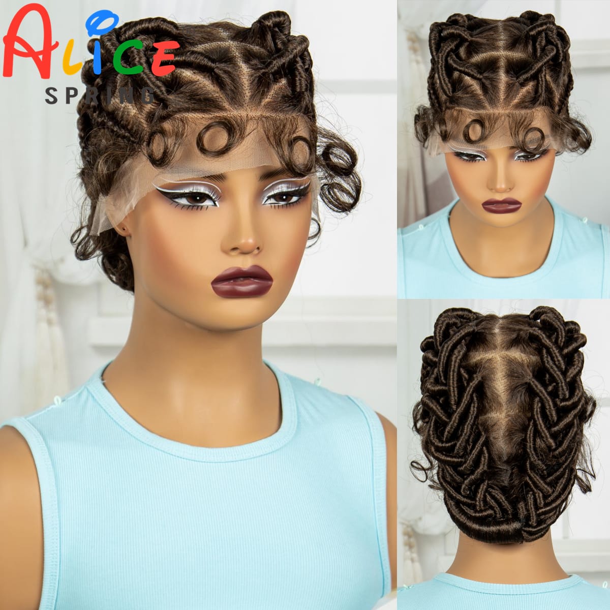 Ombre Full Lace Synthetic Braided Wigs Knotless Box Braids Wigs Lace Front Bantu Braided Wigs with Baby Hair for Black Women