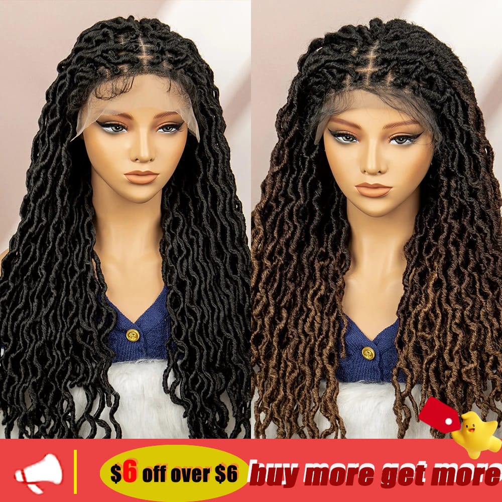 Synthetic Curly Dreadlock Braided Wigs Synthetic Lace Front Box Braided Wigs for Women with Baby Hair 32 Inches Knotless Braids