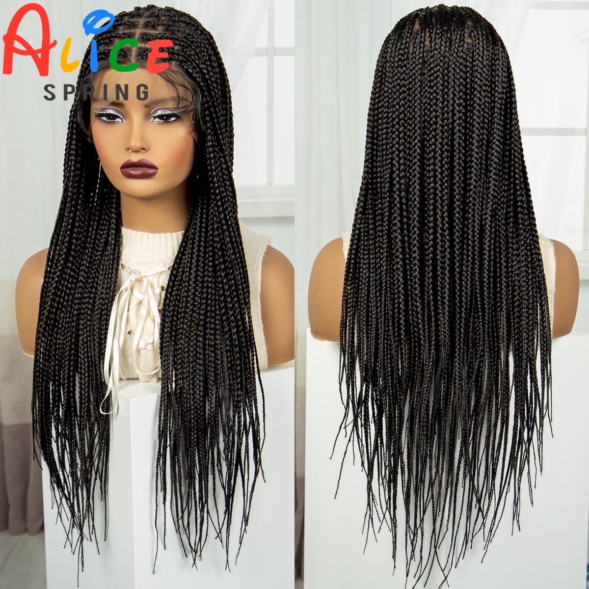 Synthetic Knotless Box Braided Wigs Full Lace Braid Wig Natural Straight Braid Wig with Baby Hair Lace Front Wig for Black Women