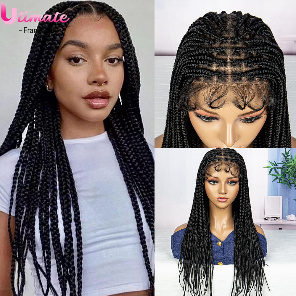 Full Lace Micro Braids Wigs Synthetic Box Braided Wigs with Baby Hair Lace Wigs Synthetic Lace Front Wigs 24 Inches Braiding Wig