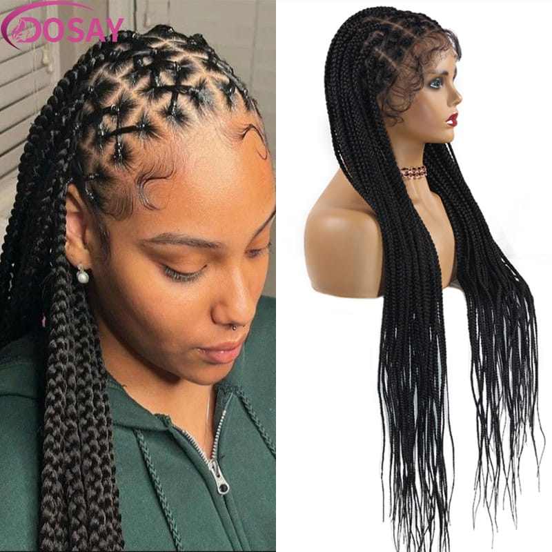 Criss Cross Synthetic Box Braided Wigs Full Lace Black Women Braids Lace Front Wigs Ombre Lace Frontal Braid Wigs with Baby Hair