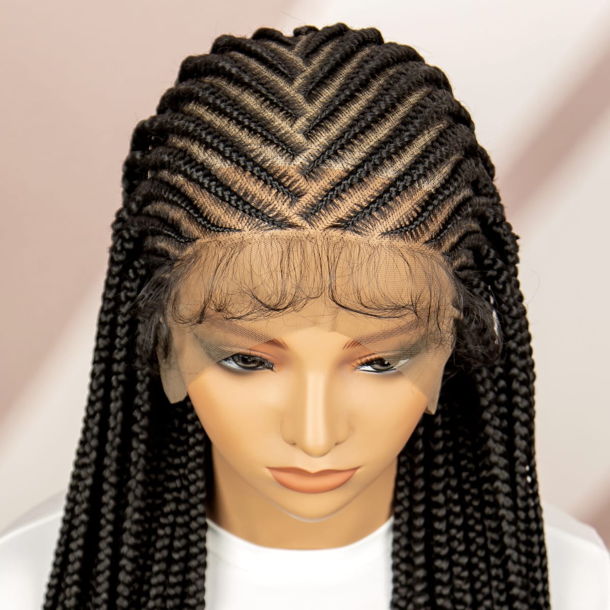 Full Lace Synthetic Braided Wigs Lace Frontal Box Braids Wigs with Baby Hair 36 Inches for Black Women Daily Use Natural Look