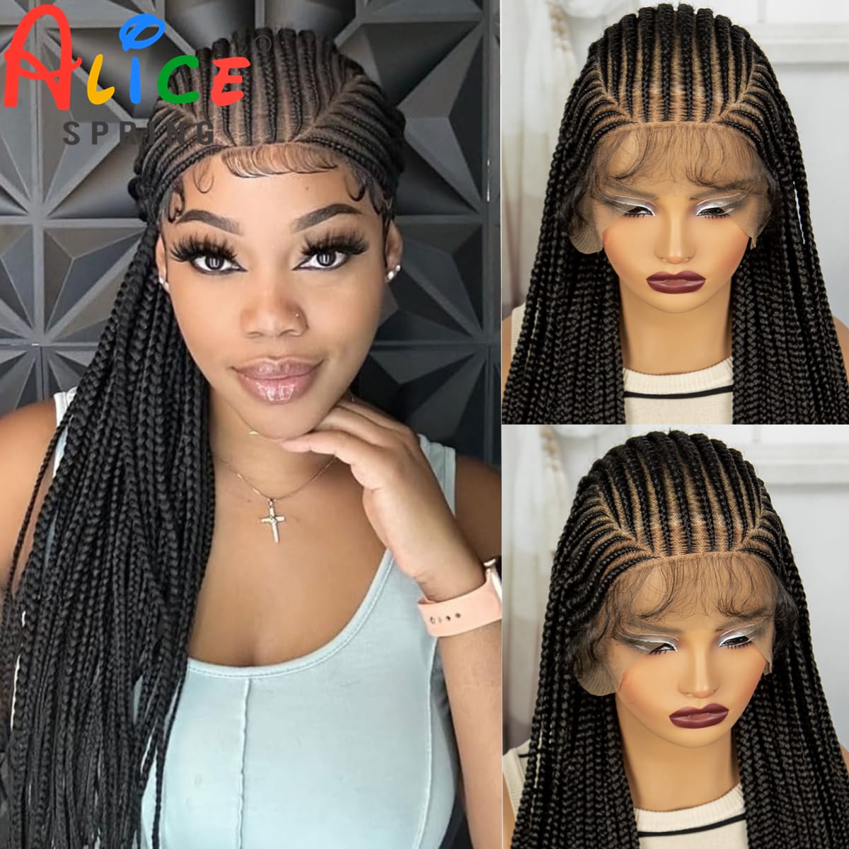36 Inch Synthetic Braided Wigs Straight Full Lace Braid Wigs Natural Cornrow Braids Lace Wigs With Baby Hair for Black Women
