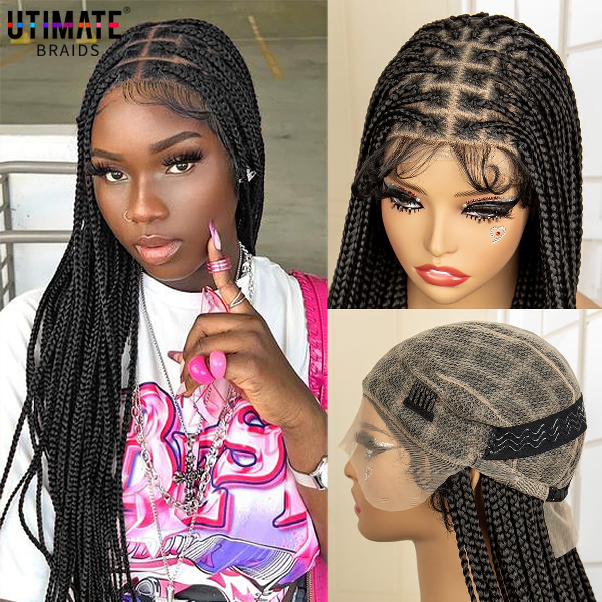 360° HD Full Lace Synthetic Knotless Box Braided Wigs with Baby Hair for Black Women 36 Inches Lace Frontal Box Braiding Wig