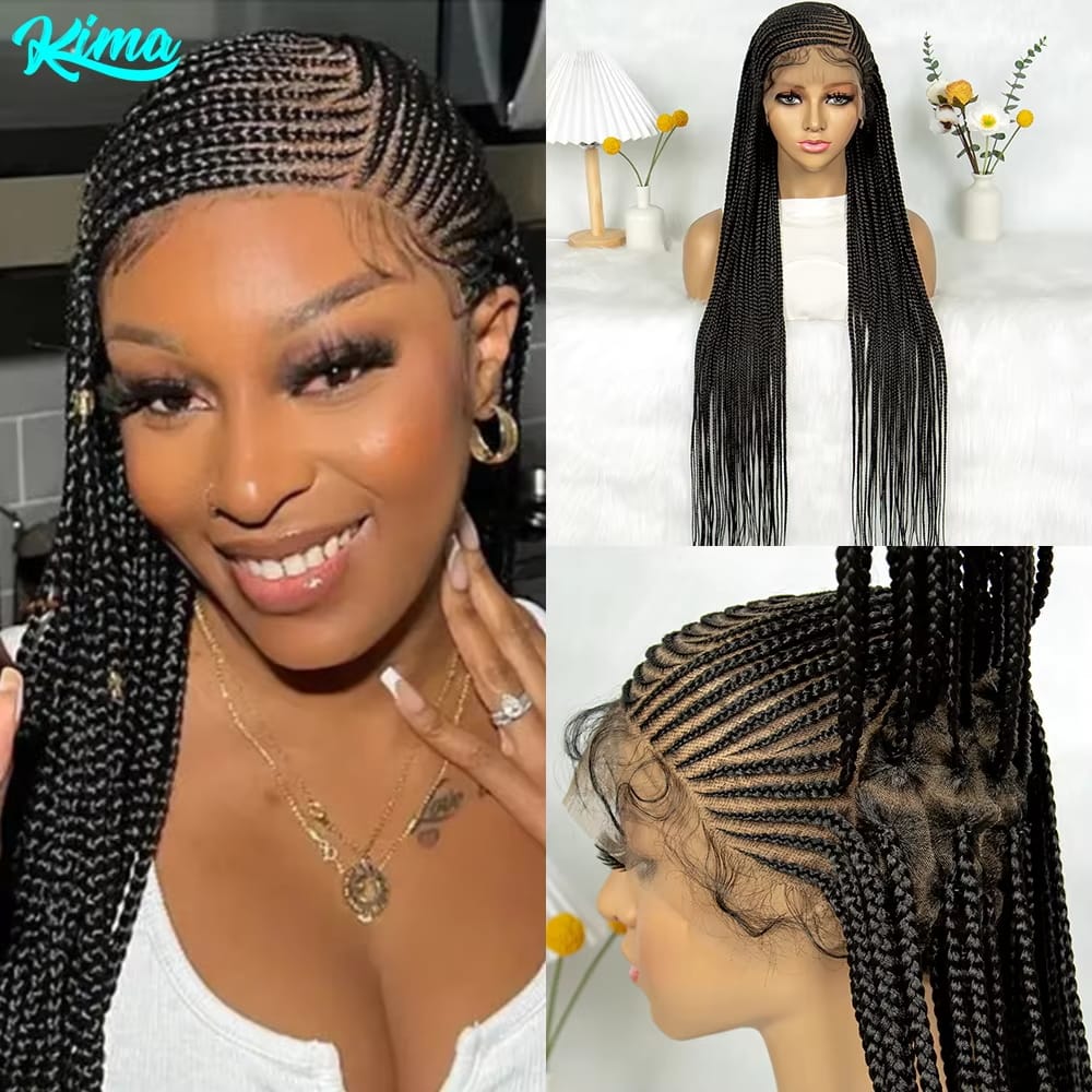 KIMA Synthetic Fulani Full Lace Braided Wigs Cornrow Braids Wigs With Baby Hair for Black Women