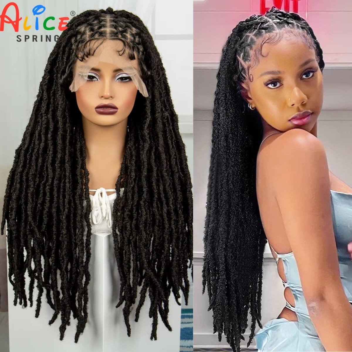 28" Faux Locs Wig Synthetic Full Lace Dreadlock Braided Wigs with Baby Hair Knotless Box Goddess Braiding Wigs for Black Women
