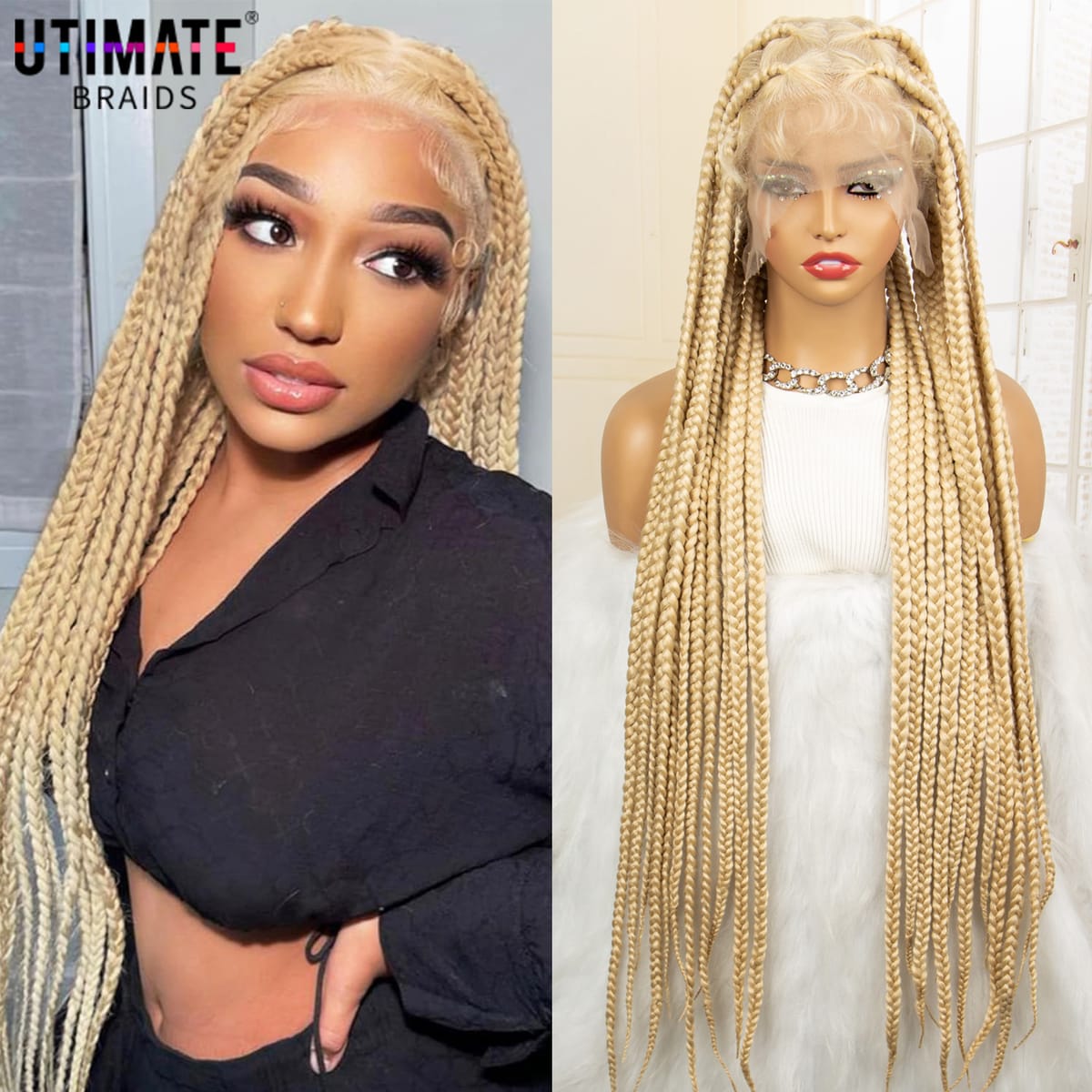 Synthetic Full Lace 613# Blonde Braided Wigs for Black Women Knotless Box Braiding Wig Twist Cornrow Braids Wig with Baby Hair