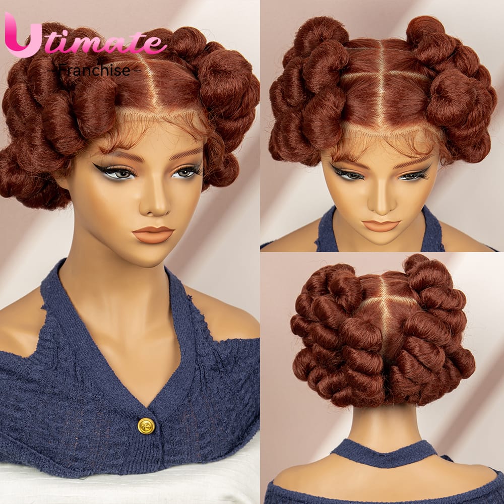 Ginger Color #350 Short Bantu Braided Wigs for Black Women with Baby Hair Full Lace Expansions Braiding Hair Afro Wigs