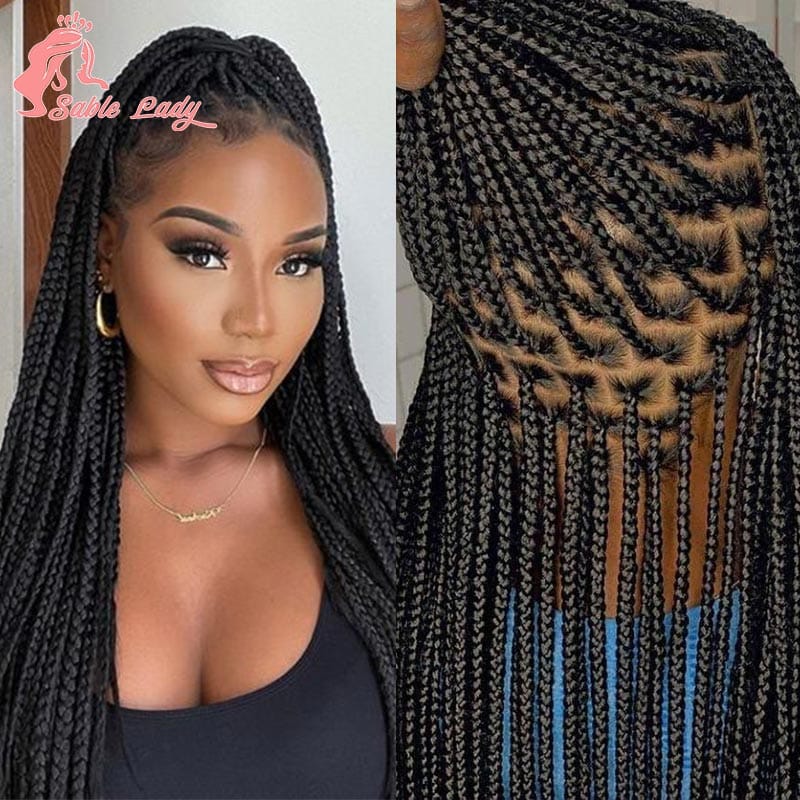 Synthetic Braided Wigs For Black Women Full Lace Braids Wig Long Box Braided Wigs Fake Scalp Braiding Hair Cosplay Machine Wig