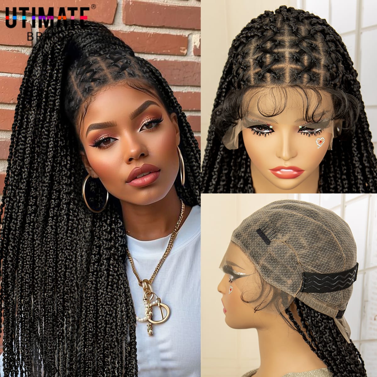 36inch Synthetic Cornrow Full Lace Braids Wigs for Women Twist Braiding Wig Criss Cross Knotless Braided Wigs with Baby Hair