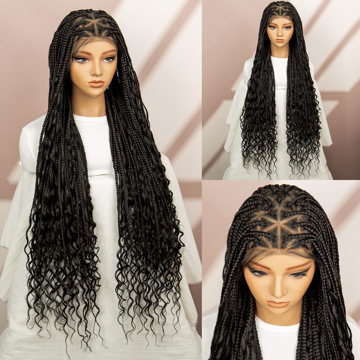 Full Lace Box Braid Wig Cap with Baby Hair Synthetic Cornrow Braided Wigs Curly Bohemian Ends for a Natural Look for Black Women