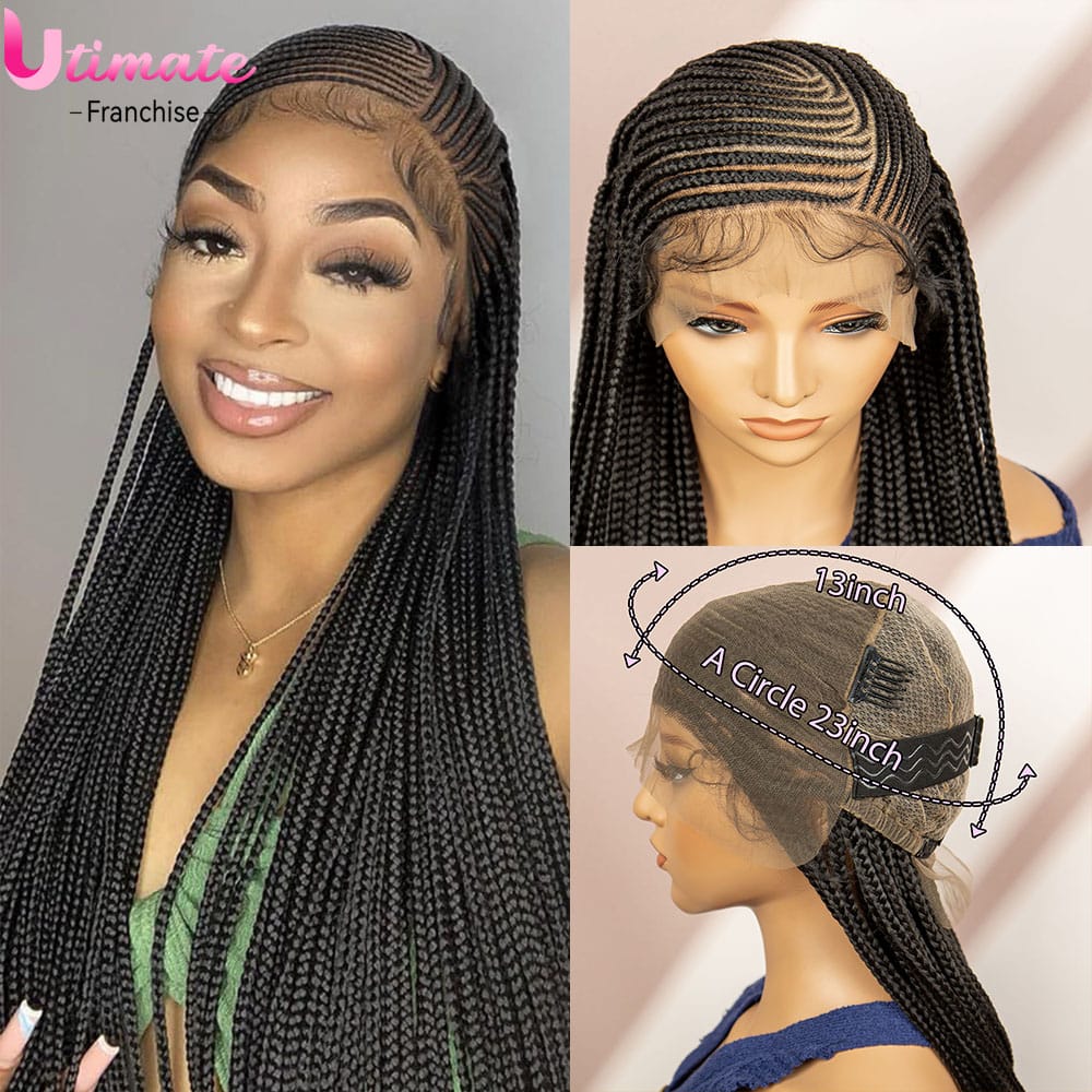34 Inches Synthetic Lace Front Braided Wigs for Black Women Cornrow Braided Wigs with Baby Hair Micro Braids Wigs