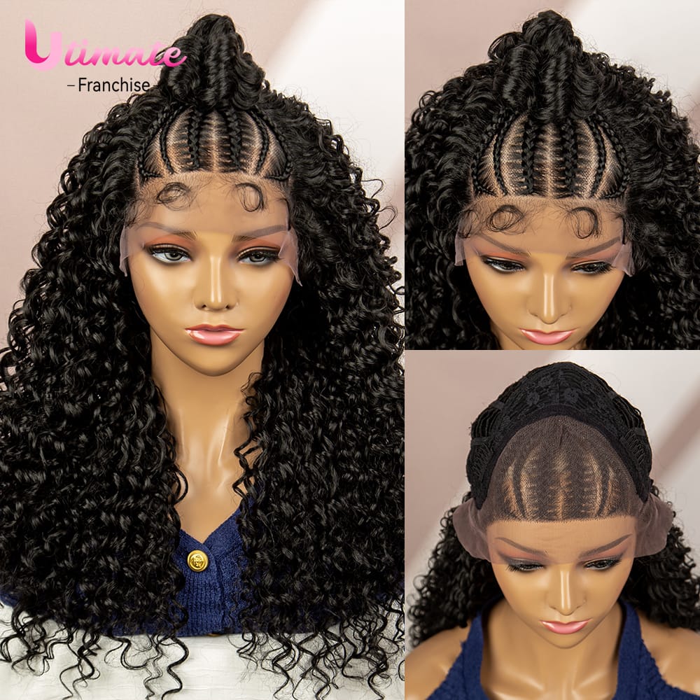 Afro Bob Braided Wigs with Baby Hair for Black Women Synthetic Cornrow Braided Wigs Lace Wigs Cornrow Box Wigs Curly Hair Wig