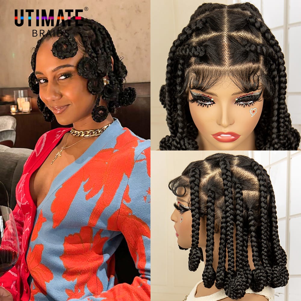 Box Braided Wigs Full Lace Bantu Braid Wig Premium Quality 14 Inches Short Luxurious Box Braided Wigs with Baby Hair