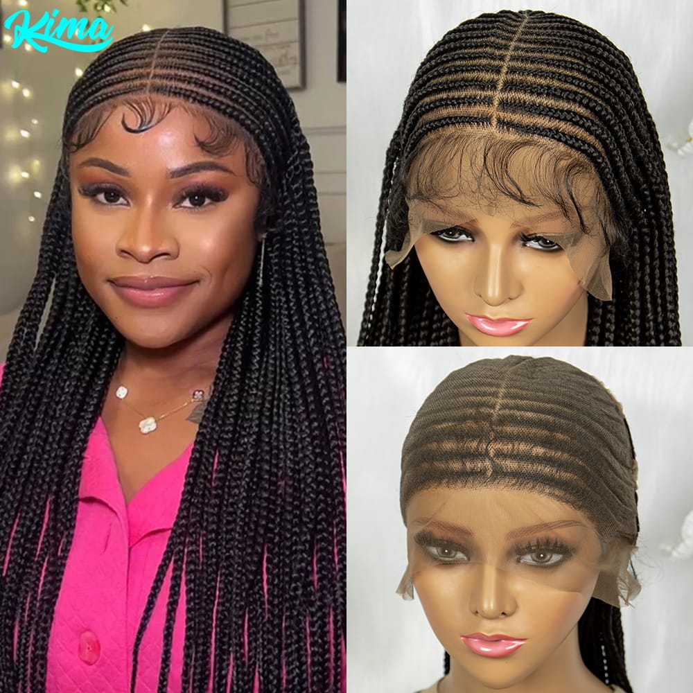 KIMA 36 inch Cornrow Braided Wigs Synthetic Tribal Transparent Full Lace Wig Box Braids With Baby Hair for  Black Women