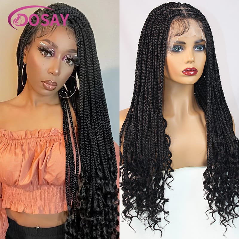 Braided Wigs Braids Hair Wig Synthetic Box Braid Wig With Curly Ends Braiding Hair With Curls For Black Women Curl Braids  Dosay