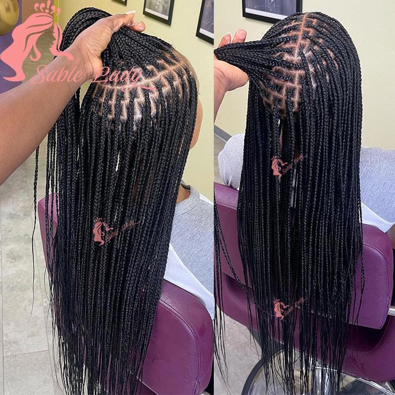 Synthetic 36" Full Lace Braided Wigs Hair Box Braids Lace Front Wigs Knotless Small Box Square Braids Wigs For Black Women