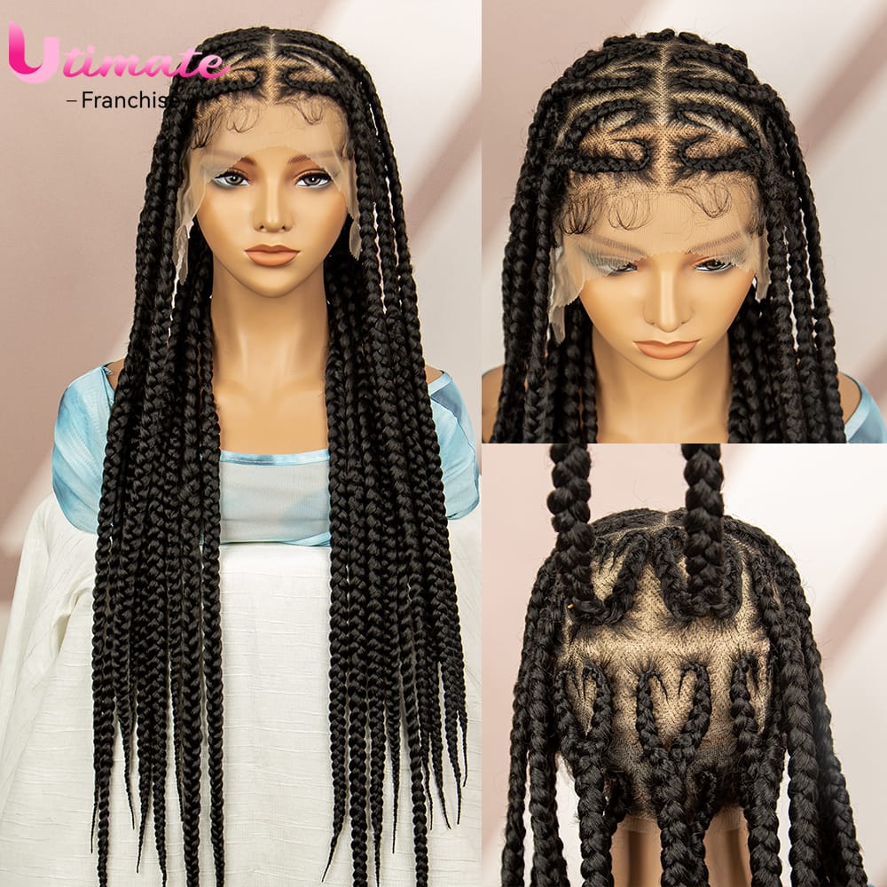 Cornrow Box Braided Wigs for Black Women Full Lace Braiding Hair  Wigs with Baby Hair Knotless Goddess Wigs