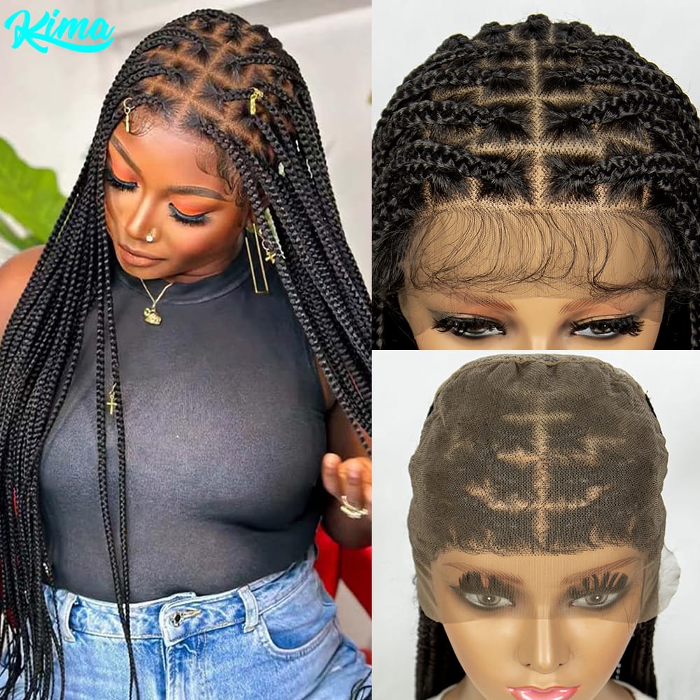 Kima 36 inch Cornrow Braided Wig Full Lace Wigs Synthetic Stitch Braiding with Baby Hair for Black Women