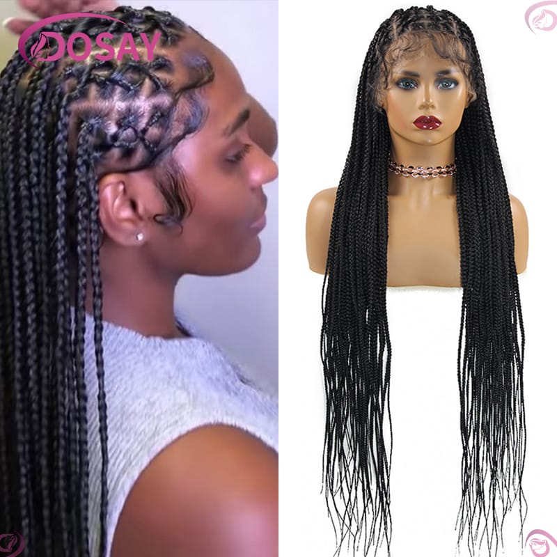 Full Criss Cross Braids Synthetic Full Lace Braided Wigs For Black Women Cornrow Braids Lace Wigs 36" Knotless Box Braiding Hair