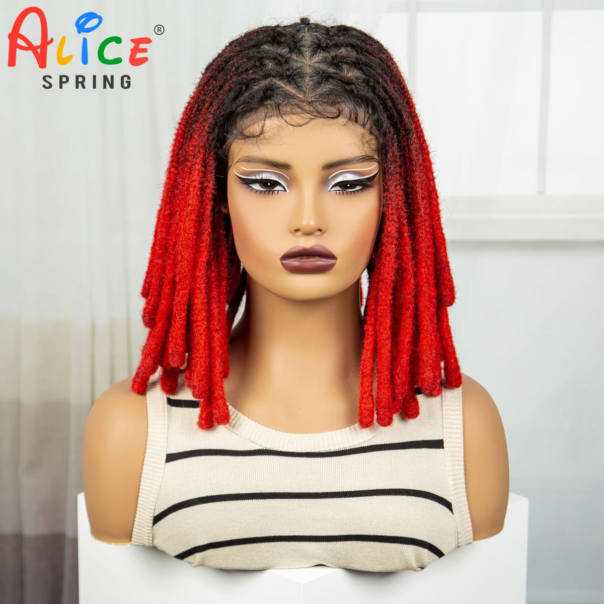 Red Color Faux Locs Braided Wigs Synthetic Full Lace Knotless  Braided Lace Wig for Women Dreadlock Braids Wig with Baby Hair