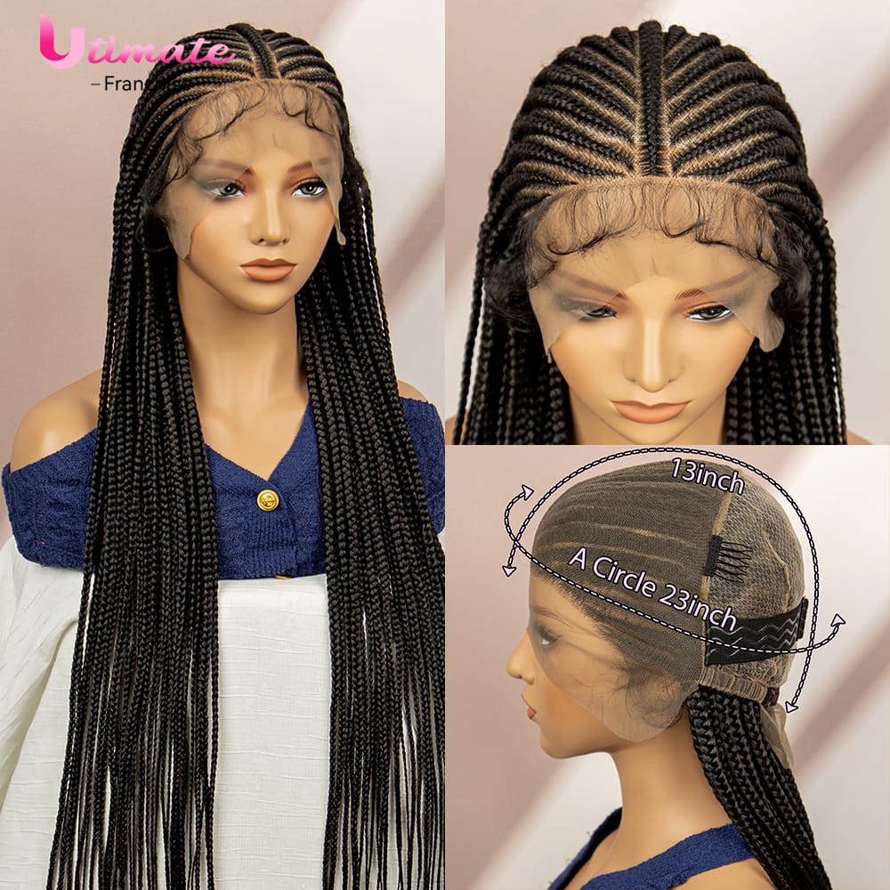 Synthetic Braided  Wigs Full Lace Cornrow Braided Wigs for American Black Women Box Braided Wigs with Baby Hair 36 Inches Braids