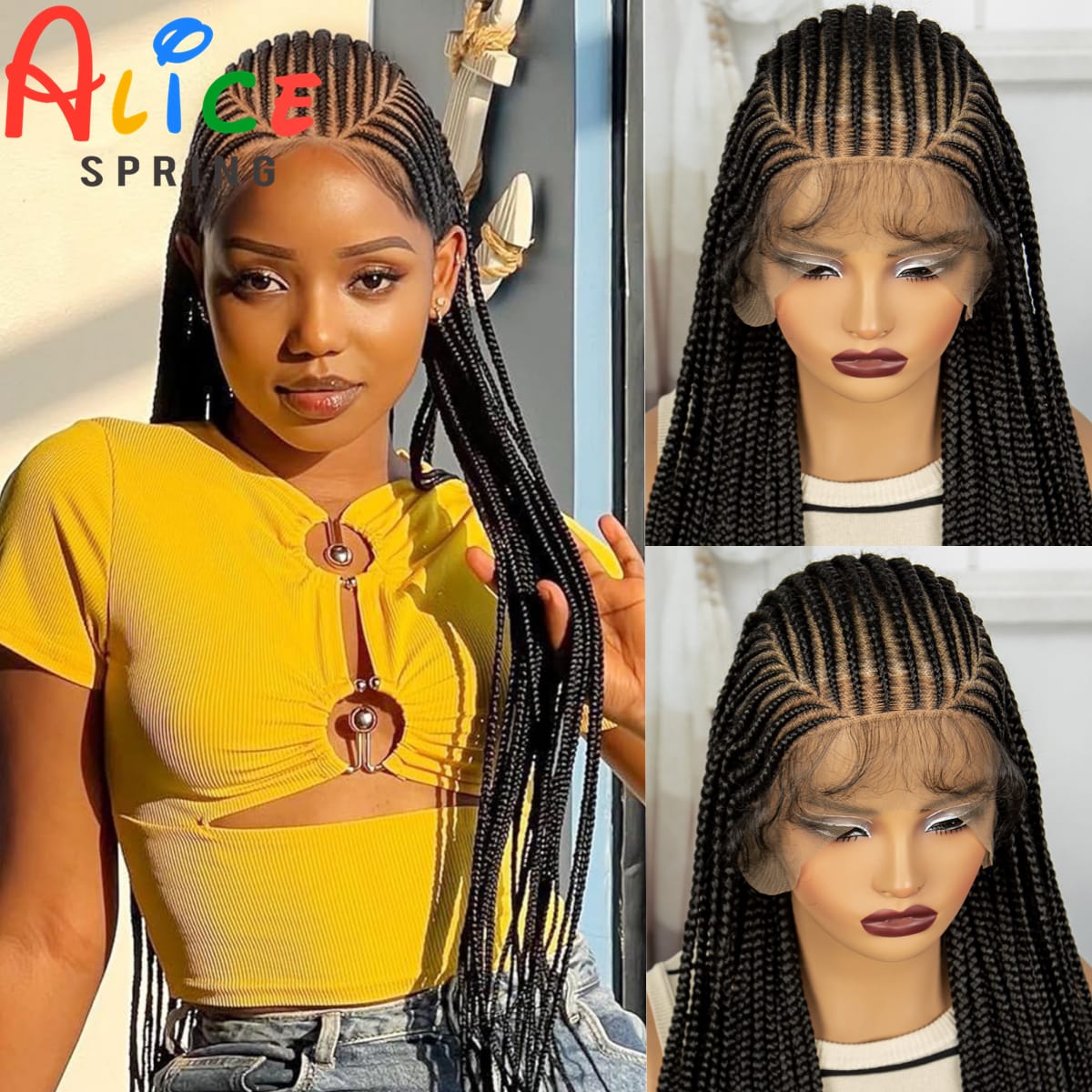 36 Inch Synthetic Cornrow Braided Wigs Straight Full Lace Braid Wigs Natural Boho Braids Lace Wig with Baby Hair for Black Women