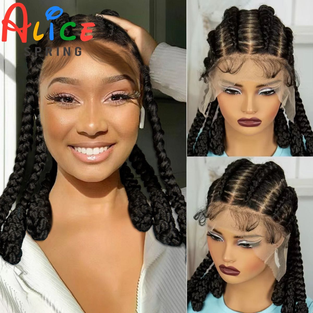 Cornrow Braided Wigs Synthetic Transparent Full Lace Braids Wig Lace Frontal Braiding Hair Wigs With Baby Hair for Black Women