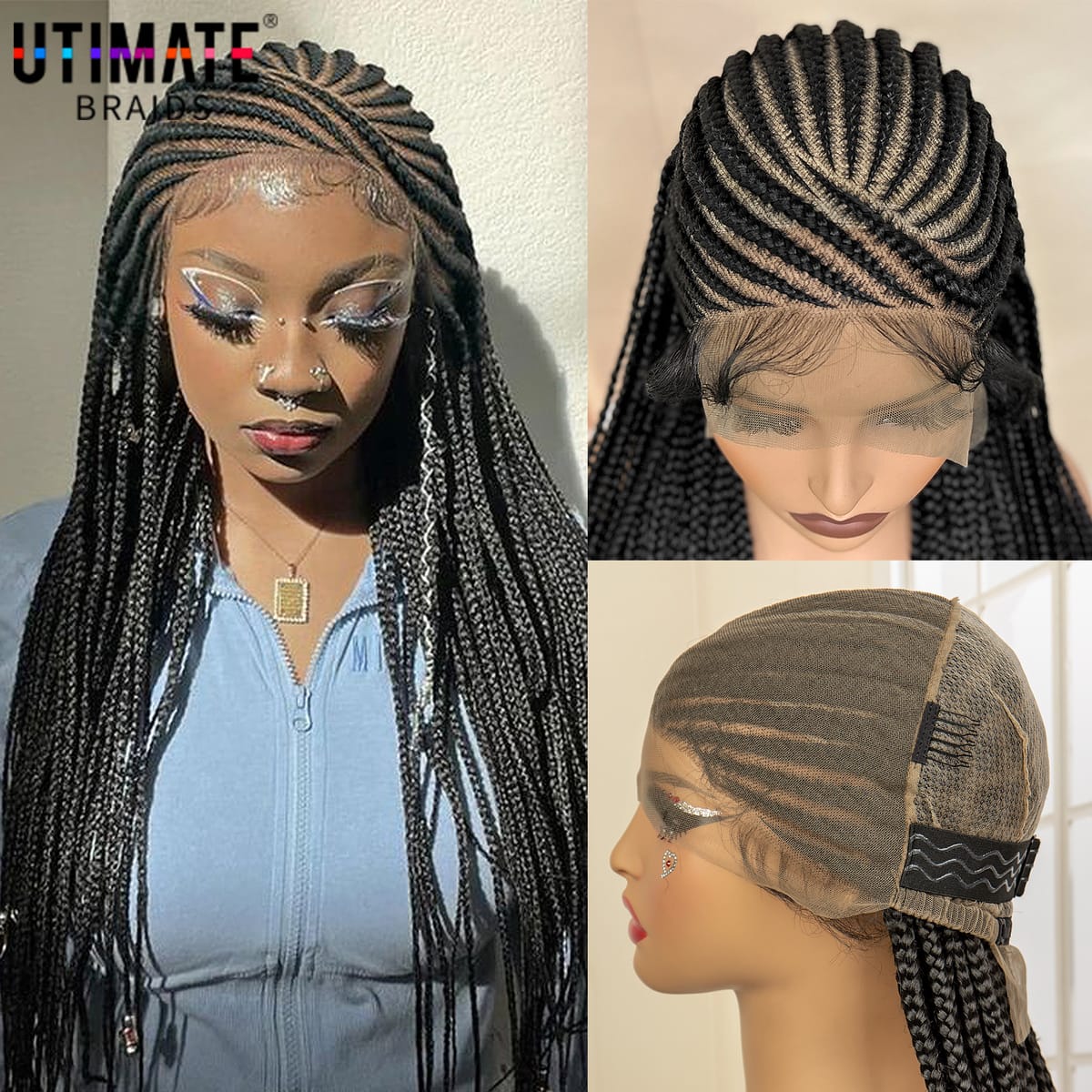 36 Inches Cornrow Braided Wigs Synthetic Full Lace Braiding Wig with Baby Hair for Black Women Back Knotless Box Braid Wig