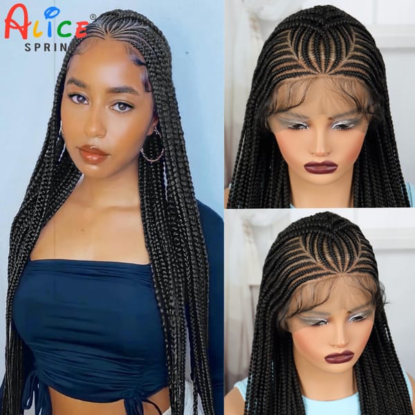 Handmade Cornrow Braided Wigs 36inch Full Lace Braided Wigs Synthetic Knotless Braided Lace Wig with Baby Hair For Black Women