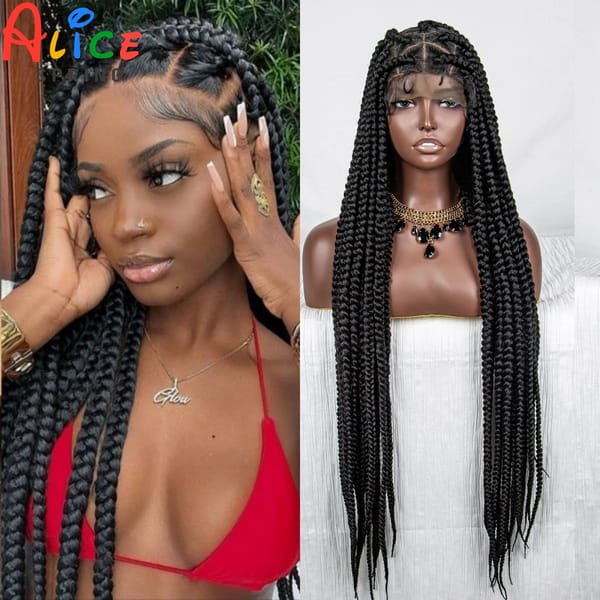 Synthestic Full Lace Braided Wigs Straight Knotless Box Braids Wig for Black Women Lace Front Braiding Hair Wig with Baby Hair