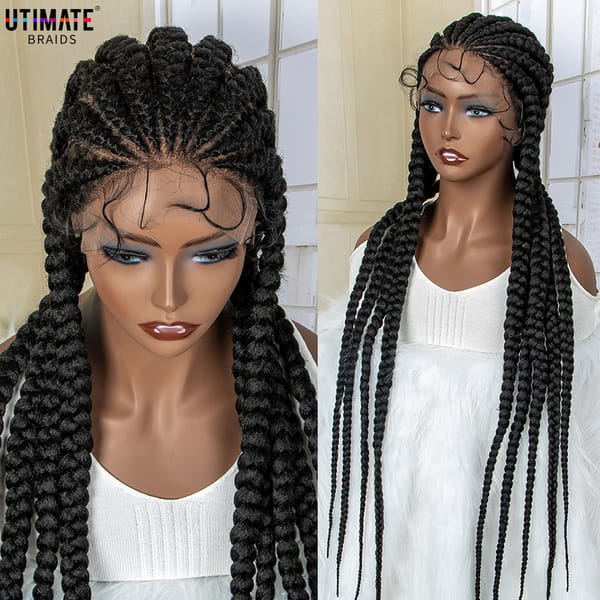 Braids Full Lace Wig 36 Inches Long Box Braided Wigs with Baby Hair Synthetic Full Lace Black Women's Wig Heat Resistant