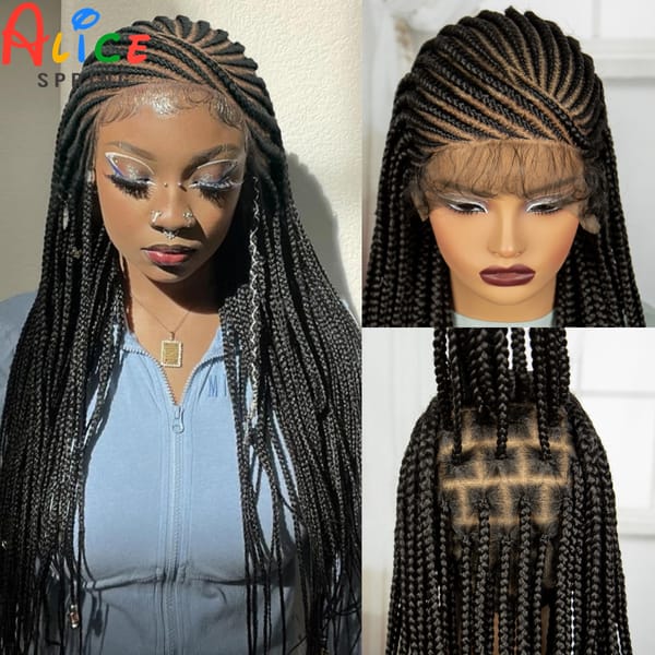 36inch Full Lace Braided Wigs Synthetic Handmade Cornrow Braids Wig Knotless Braided Lace Wig with Baby Hair For Black Women