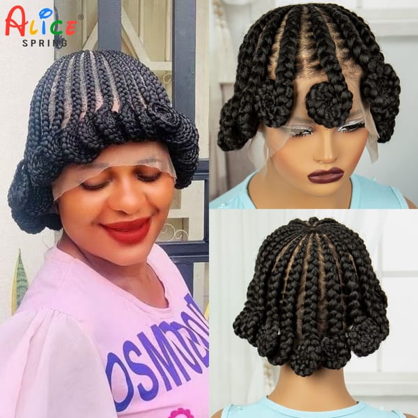 Handmade Knotless Braiding Hair Transparent Braided Lace Wig Full Lace Braided Wigs Synthetic Cornrow Braids Wig for Black Women