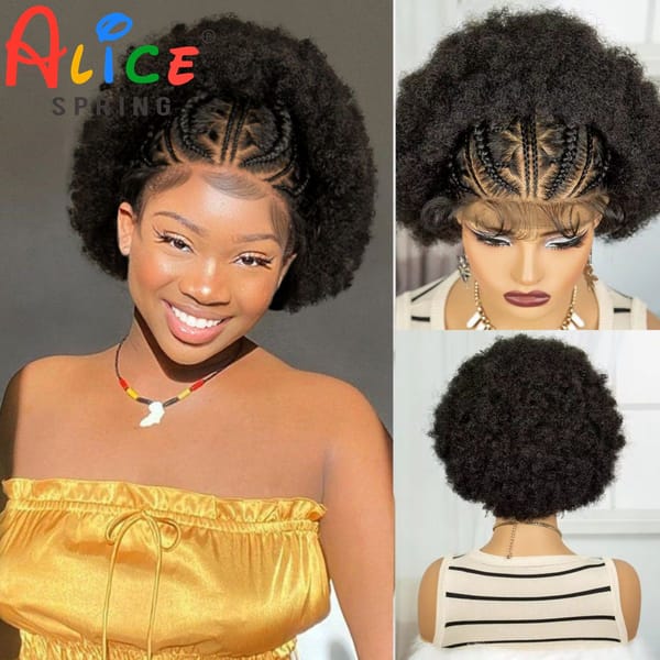 6inch Afro Curly Synthetic Lace Frontal Braided Wigs For Black Women 13x6 Transparent Short Curly Braids Wigs With Baby Hair