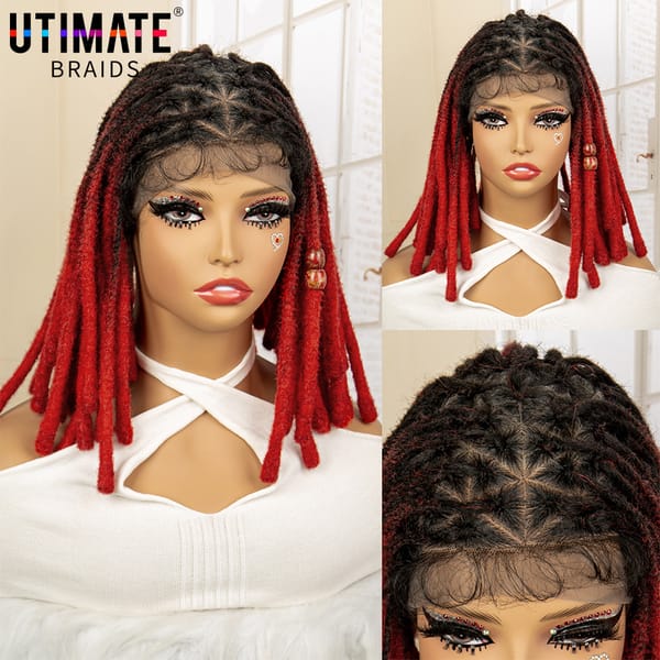 14 Inches Short Bob Colored Synthetic Locs Braided Wig Full Lace Knotless Box Braiding Wig with Baby Hair for Black Women