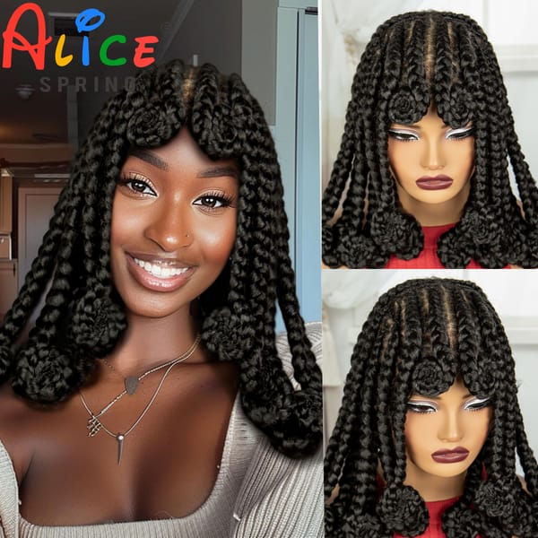 14Inch Synthetic Full Lace Bantu Braids Wig with Baby Hair Natural Lace Front Braided Wig Handmade Cornrow Braid for Black Women