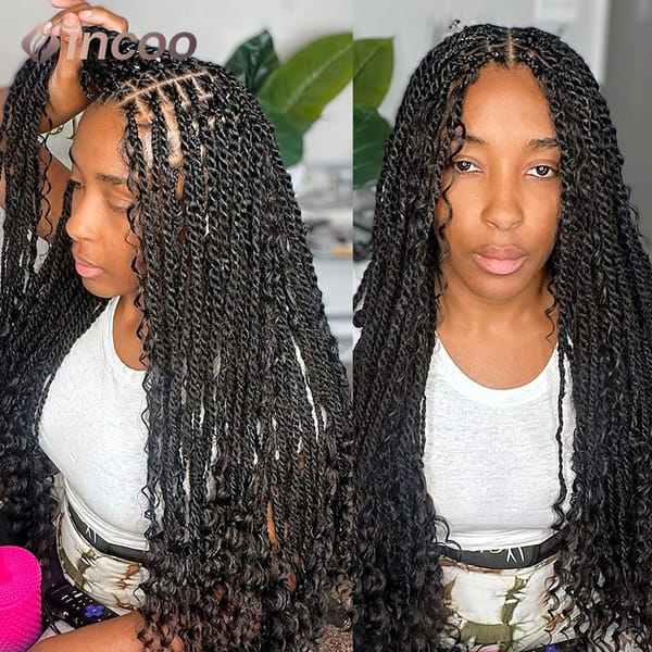 Synthetic Full Lace Front Wigs Twist Boho Box Braided Wigs Curly Hair for Women Goddess Locs Braided Wig Bohemian Box Braid Wig