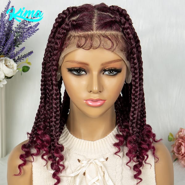 KIMA 14 Inches Synthetic Braiding Wigs Square Box Braided HD Full Lace Wigs for Africa Women Braided Wig with Baby Hair