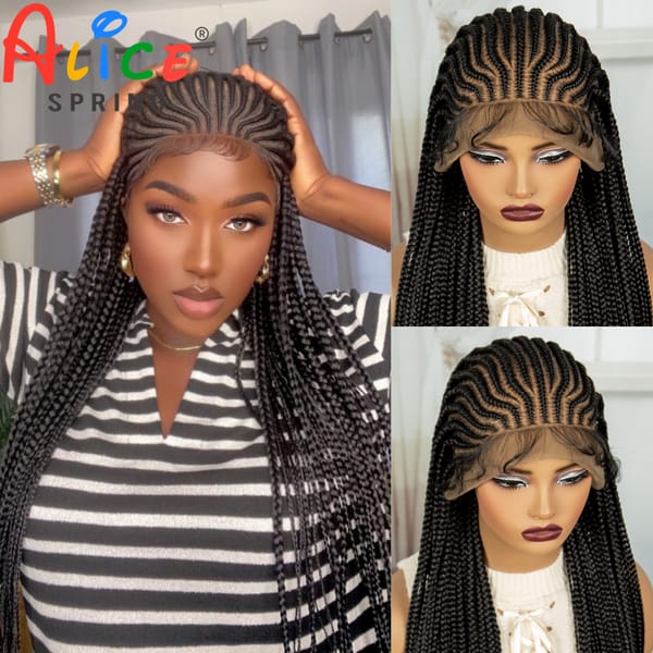 Synthetic Cornrow Braid Wigs Full Lace Braid Wig Natural Straight Braid Wig with Baby Hair Lace Front braid Wigs for Black Women