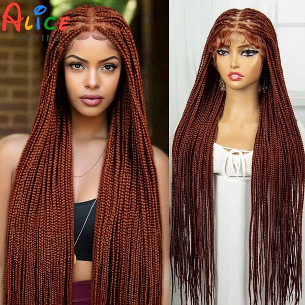 350# Ginger Orange Knotless Box Braided Wigs Synthetic Full Lace Braids Wig For Women Straight Crochet Braids Wig with Baby Hair