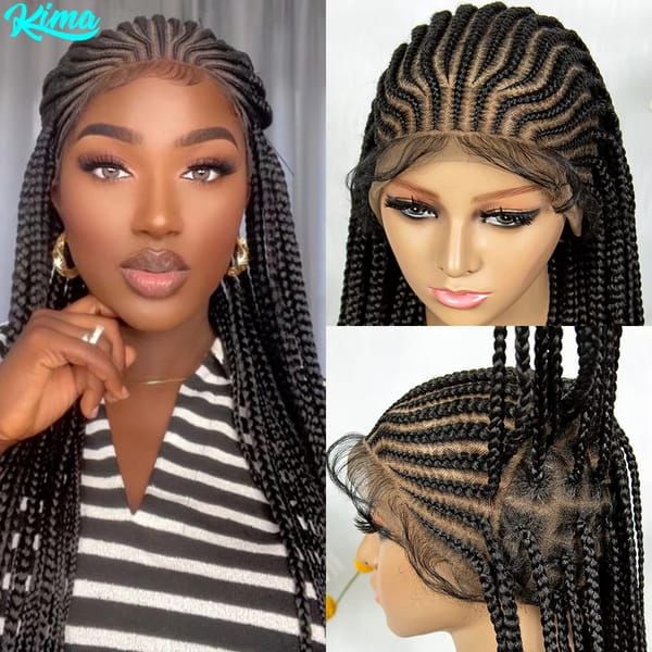 KIMA 34 inch Tribal  Cornrow Braided Wigs Synthetic Transparent Full Lace Wig Box Braids With Baby Hair for  Black Women