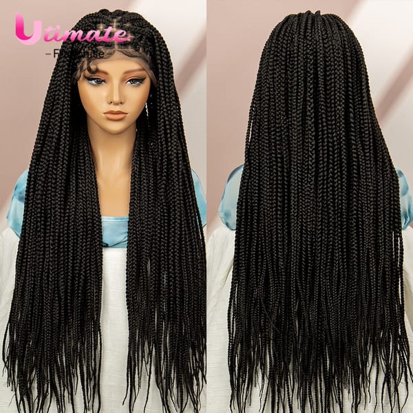 Synthetic Braided Wig Synthetic Hair Lace Front Wigs Box Braided Wigs for Black Women 36 Inches Micro Braids Wigs with Baby Hair